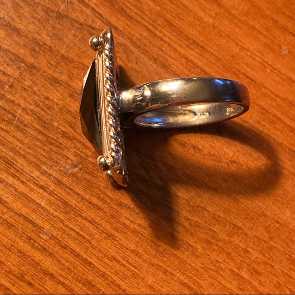 Black Onyx and 925 Silver Raised cut stone with a silver twisted rope detail Sz7 - Picture 7 of 7